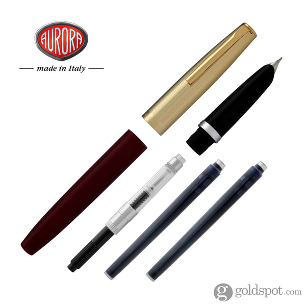Aurora Duo Cart Fountain Pen in Bordeaux Resin with Gold Plated Cap ...