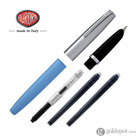 Aurora Duo Cart Fountain Pen - Light Blue Resin With Chrome Cap Medium Point Fountain Pen