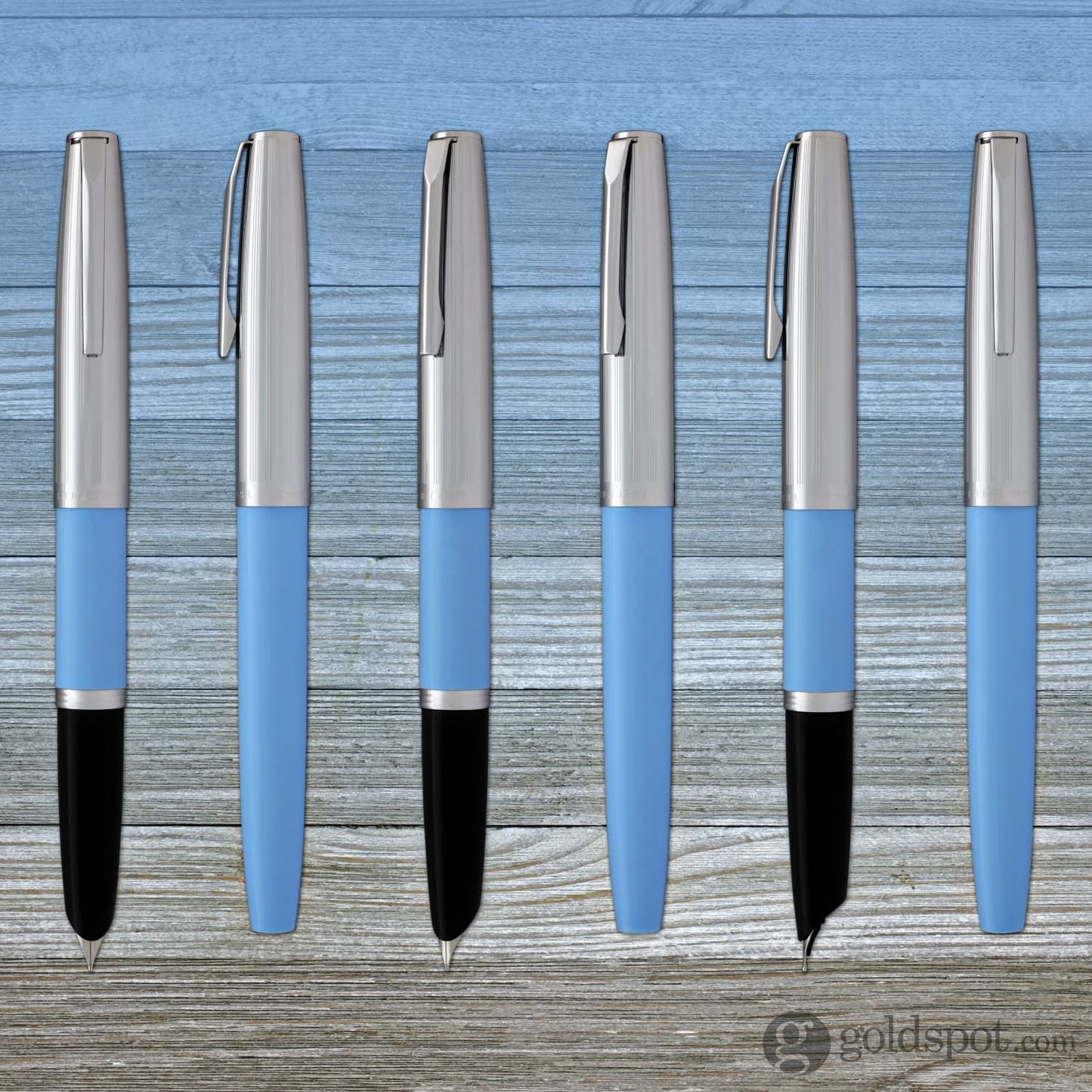 Aurora Duo Cart Fountain Pen - Light Blue Resin With Chrome Cap Medium Point Fountain Pen