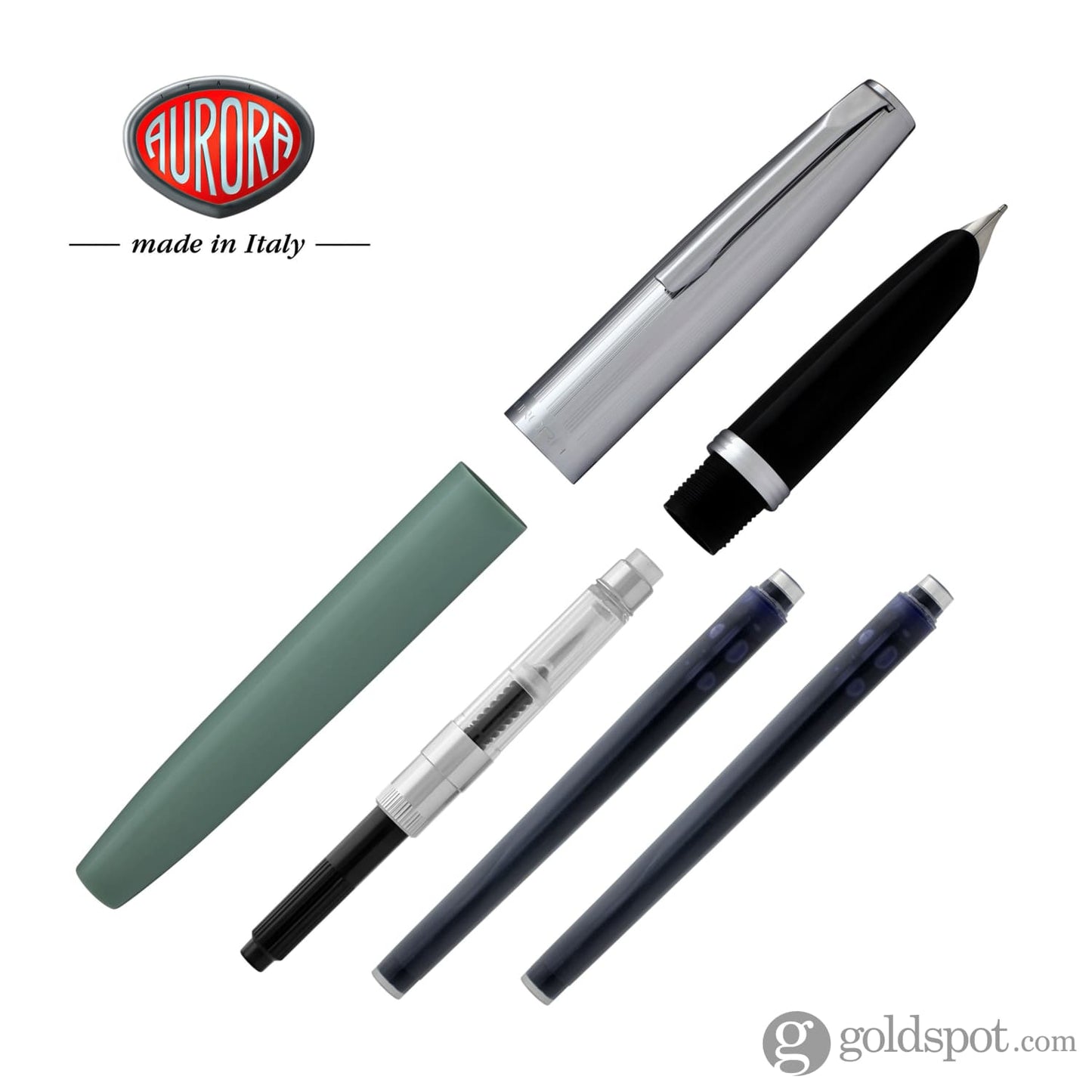 Aurora Duo Cart Fountain Pen - Light Green Resin With Chrome Cap Medium Point Fountain Pen