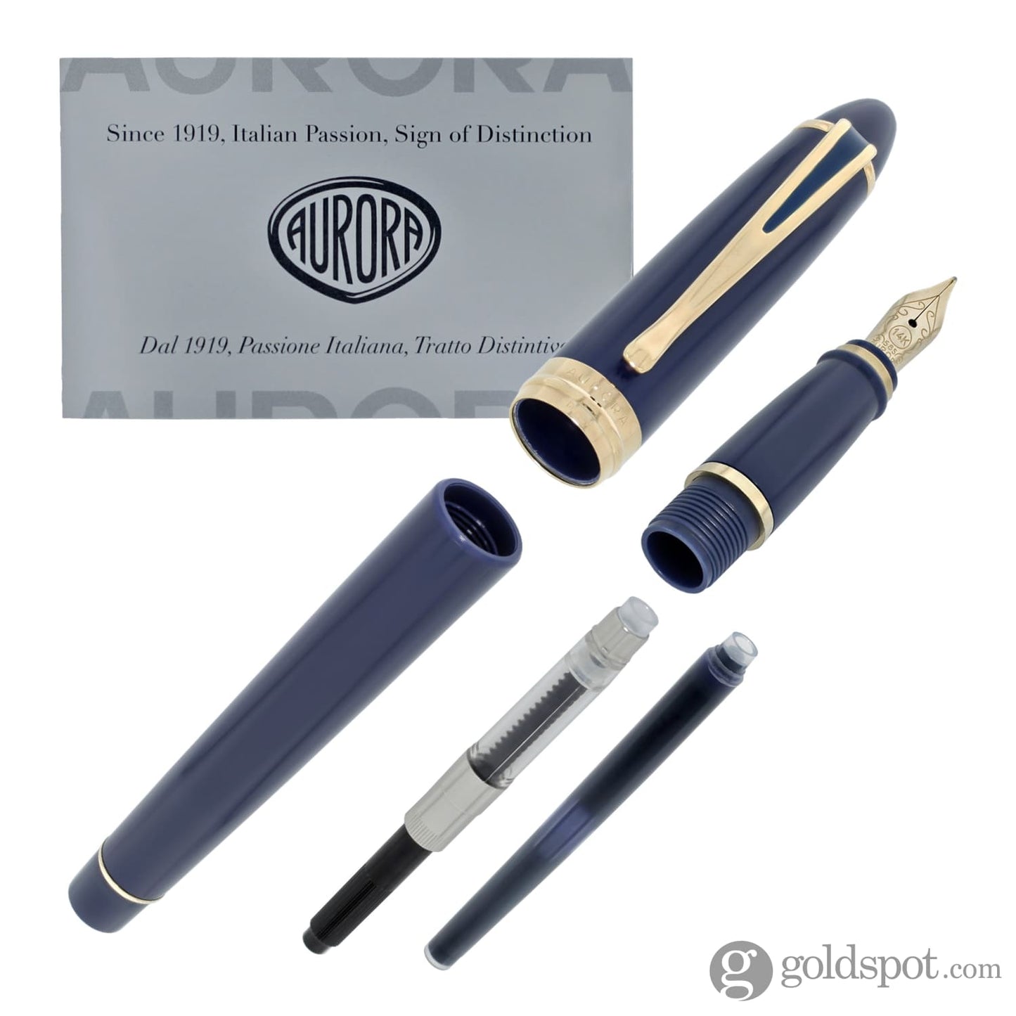 Aurora Ipsilon Deluxe Fountain Pen in Blue with Gold Trim - 14K Gold Fountain Pen