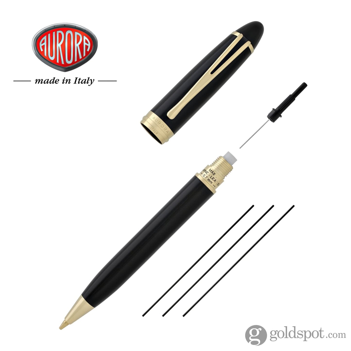 Aurora Ipsilon Deluxe Mechanical Pencil in Black with Gold Trim - 0.7mm Mechanical Pencil