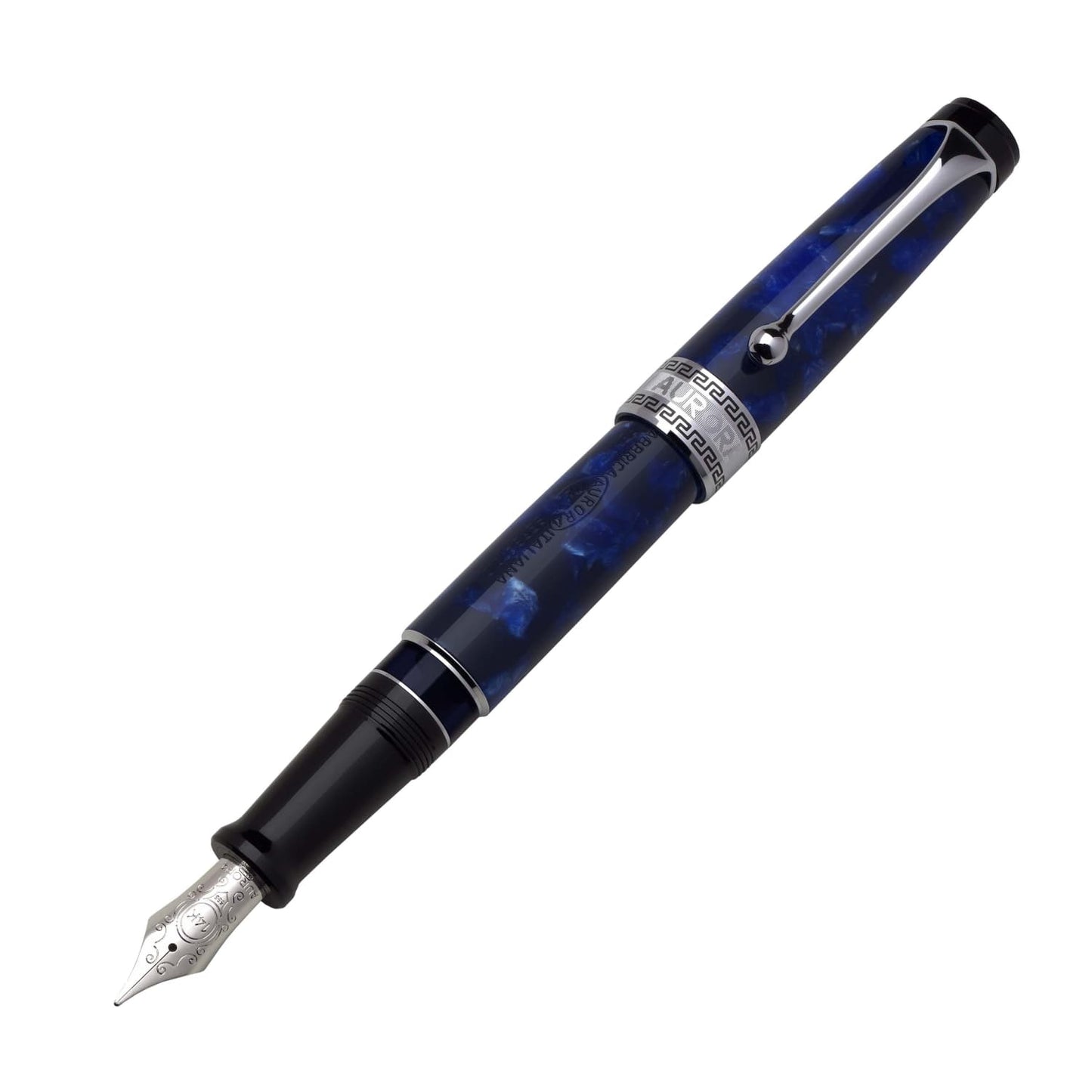 Aurora Optima Auroloide Fountain Pen in Blue with Chrome - 14K Gold Fine Point Fountain Pen