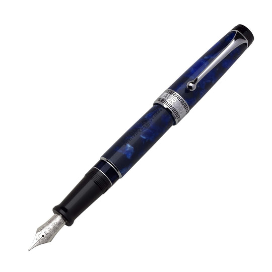 Aurora Optima Auroloide Fountain Pen in Blue with Chrome - 14K Gold Fine Point