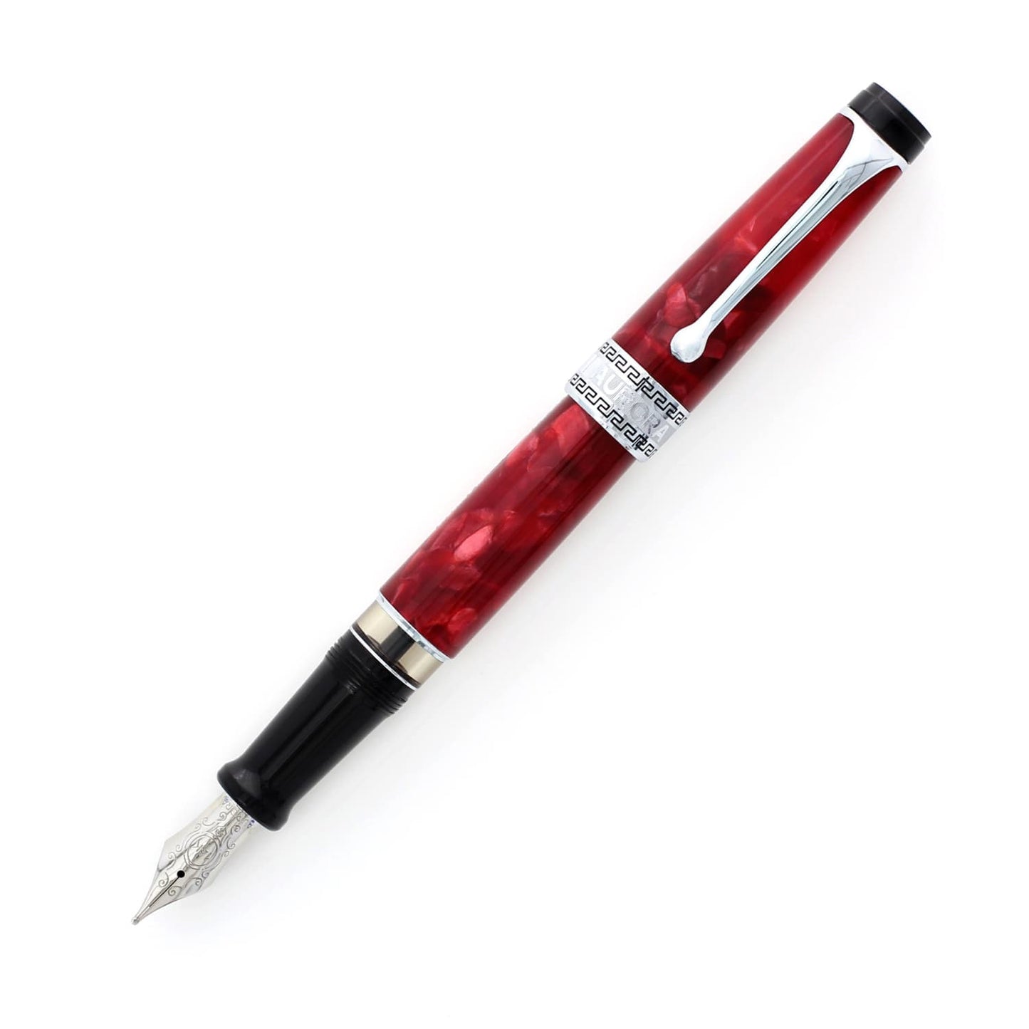 Aurora Optima Fountain Pen in Rossa Red Chrome Trim - 14K Gold Fountain Pen