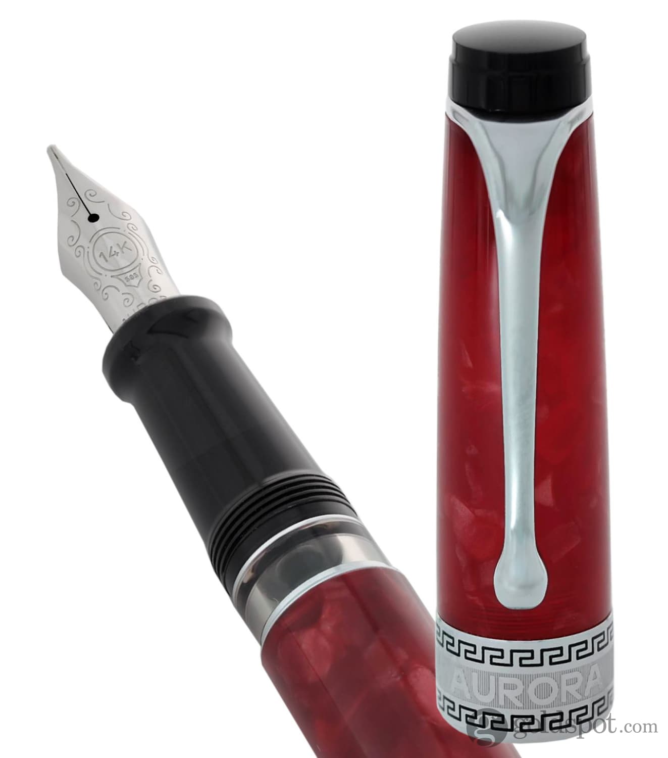 Aurora Optima Fountain Pen in Rossa Red Chrome Trim - 14K Gold Fountain Pen