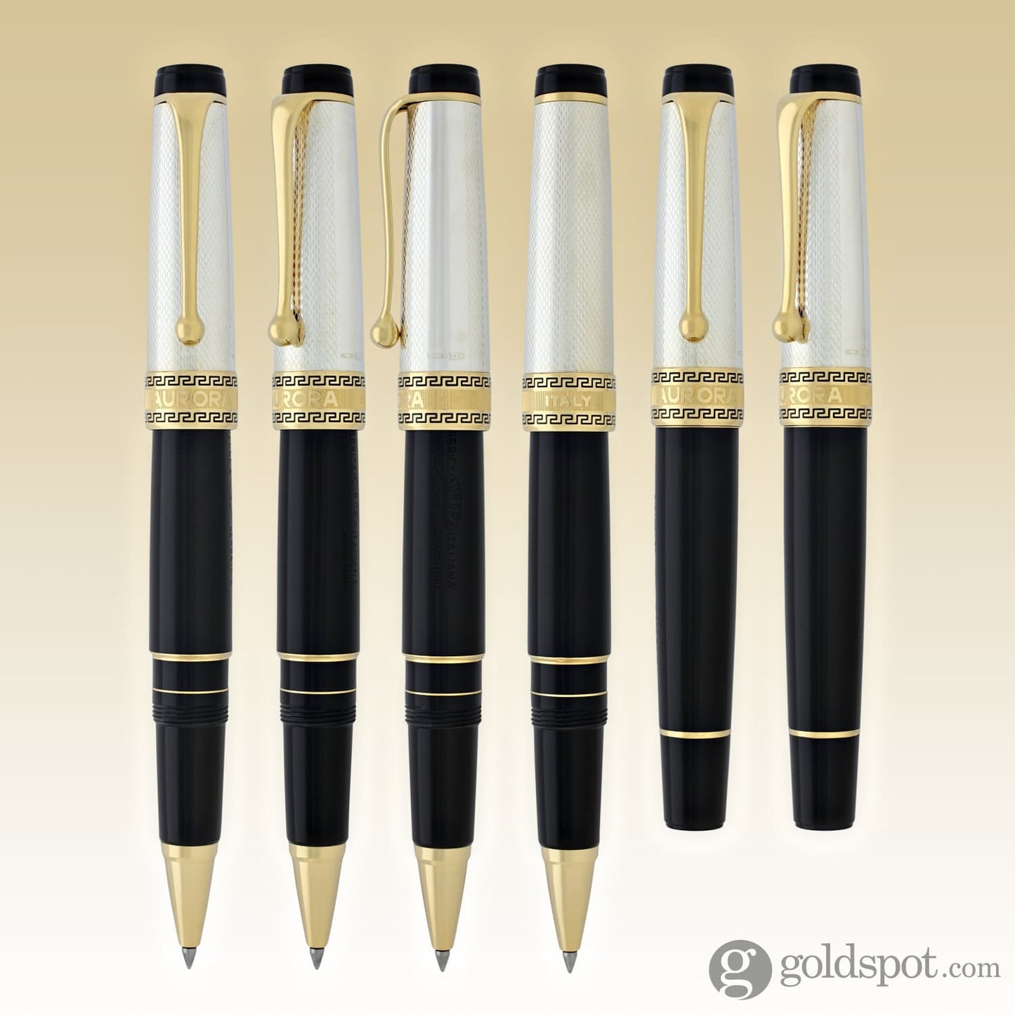 Aurora Optima Rollerball Pen Black Barrel with Solid Silver Cap Rollerball Pen