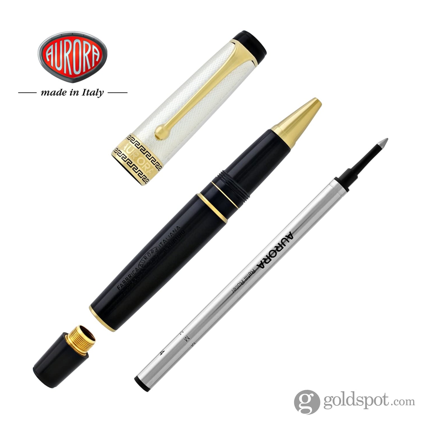 Aurora Optima Rollerball Pen Black Barrel with Solid Silver Cap Rollerball Pen