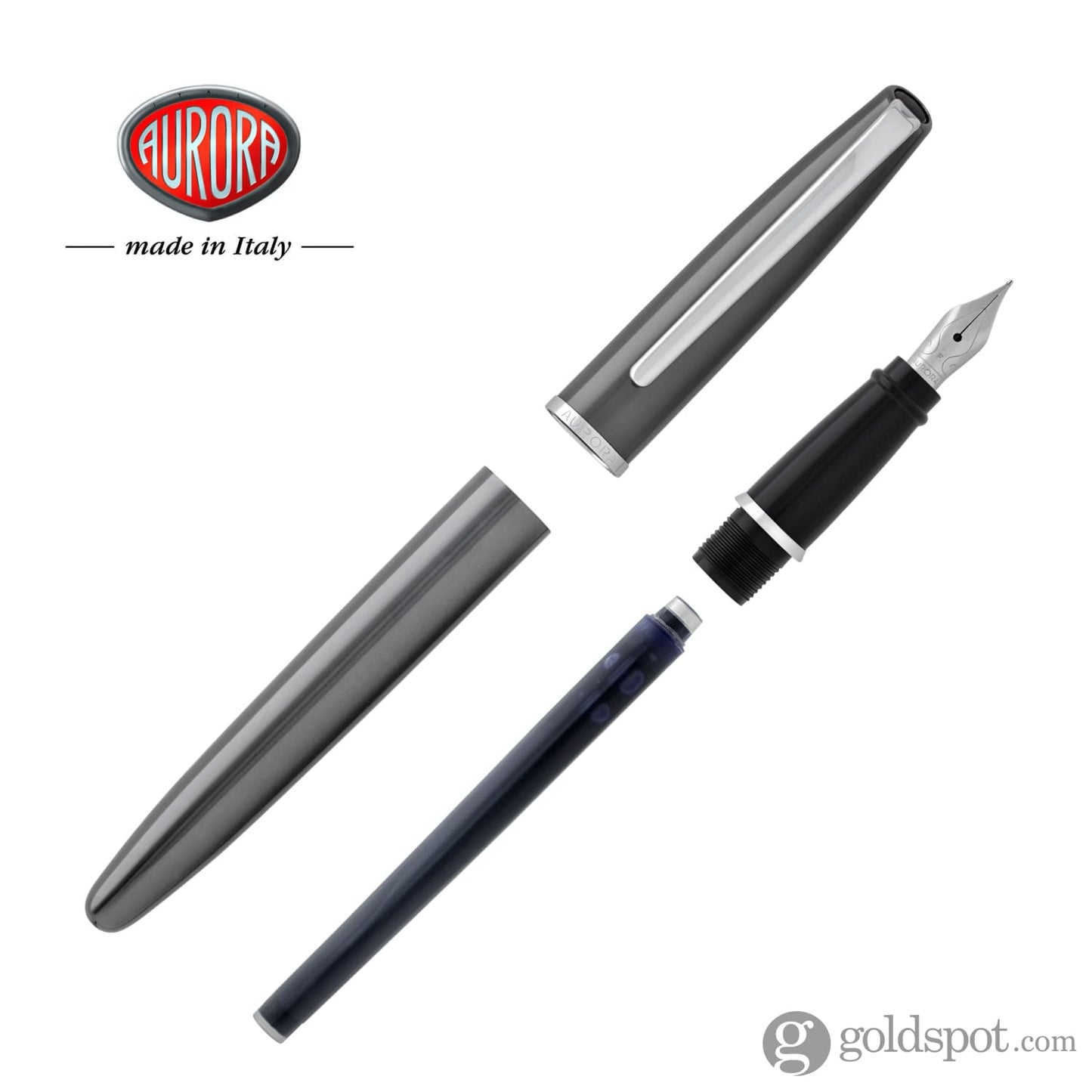 Aurora Style Lacquer Fountain Pen in Shiny Gun-Metal Fountain Pen