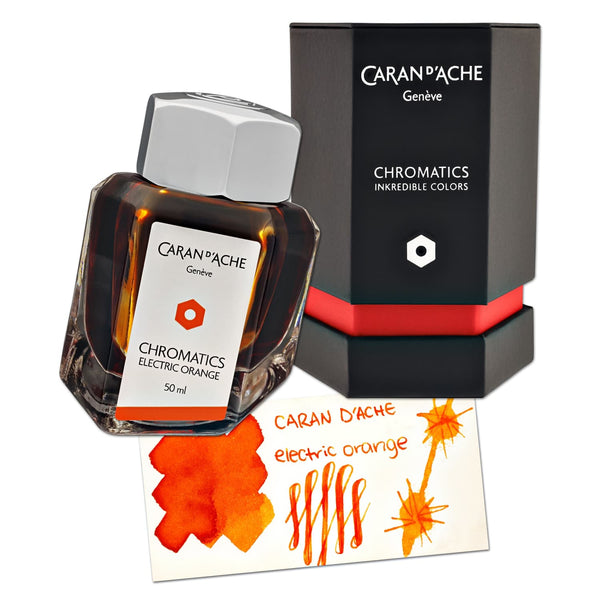 CARAN D'ACHE CHROMATICS インク 50ml +ガラスペン Caran d'Ache Chromatics Bottled Ink in Electric Orange - 50 mL