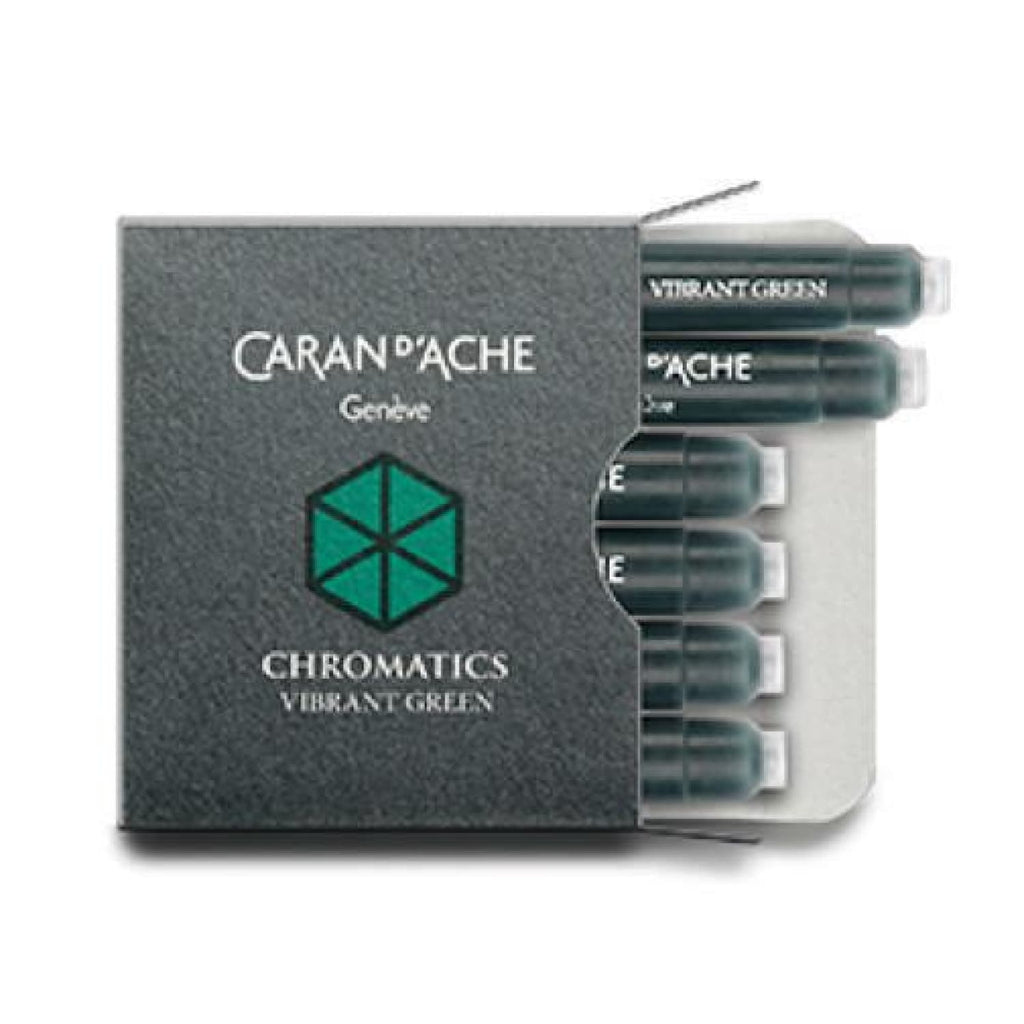 Caran dAche Chromatics Ink Cartridges in Vibrant Green - Pack of 6 Fountain Pen Cartridges