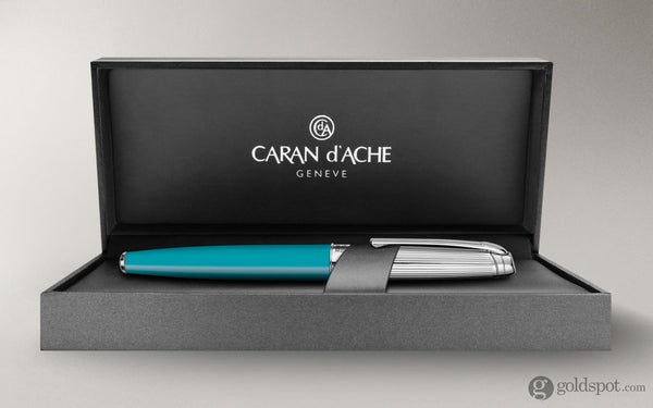 Caran d’Ache Léman Fountain Pen in Bicolor Turquoise and Silver - 18K Gold Fountain Pen