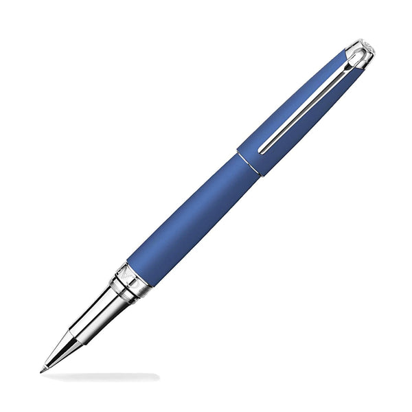 Caran Dache Leman Rollerball Pen in Matte Blue Silver and Rhodium Rollerball Pen