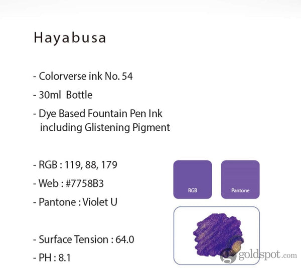 Colorverse Glistening Series Bottled Ink in No.54 Hayabusa (30ml) Bottled Ink