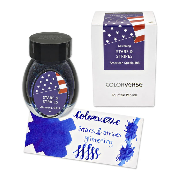 Colorverse Stars and Stripes in Blue with Glistening Shimmer Bottled Ink - 30mL Special Edition Bottled Ink