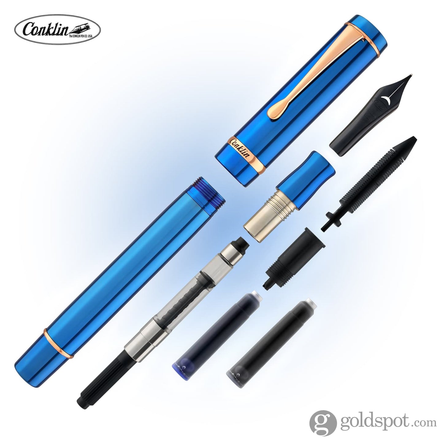 Conklin Duragraph Metal Fountain Pen in Blue Fountain Pen