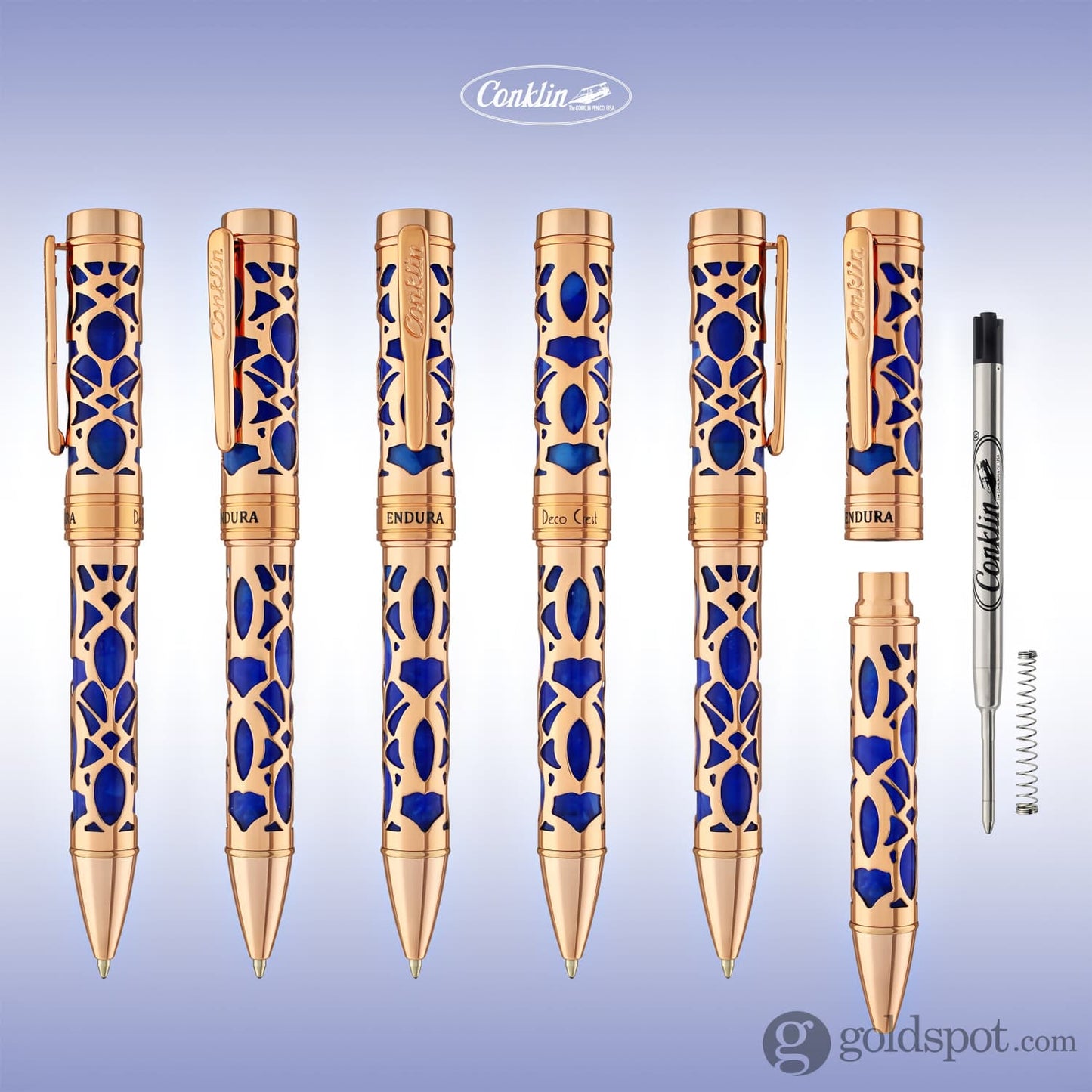 Conklin Endura Deco Crest Ballpoint Pen in Blue with Rosegold Trim Ballpoint Pen