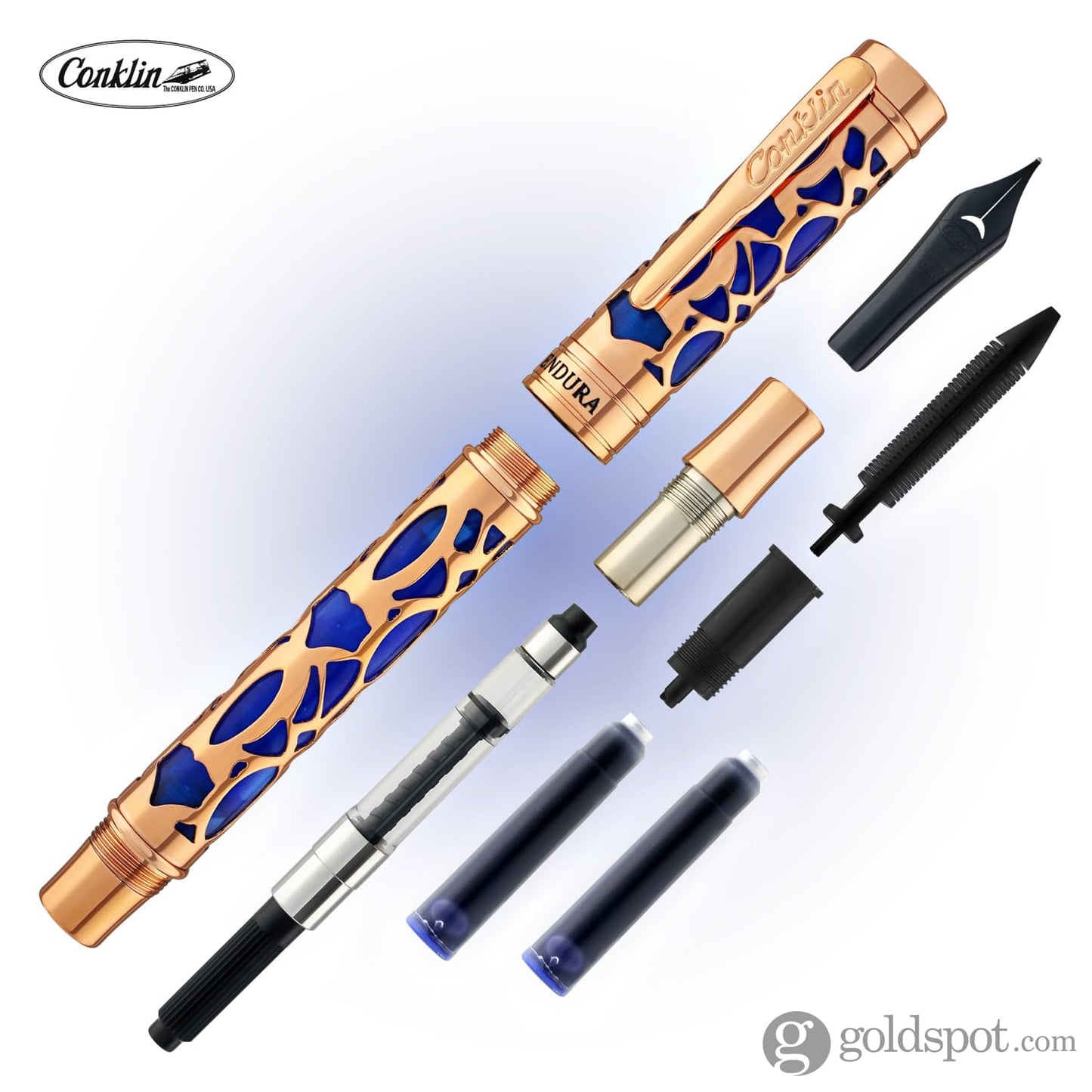Conklin Endura Deco Crest Fountain Pen in Blue with Rosegold Trim Fountain Pen