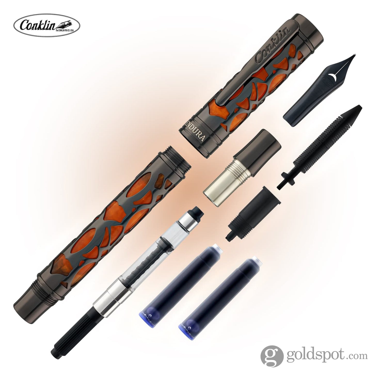 Conklin Endura Deco Crest Fountain Pen in Orange with Gunmetal Trim Fountain Pen