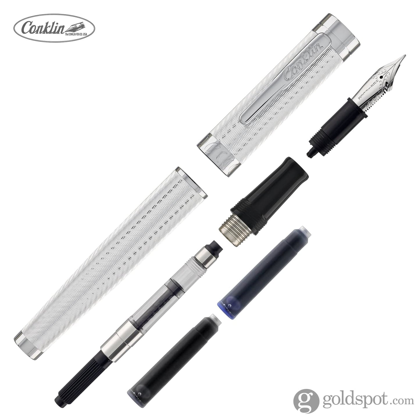 Conklin Herringbone Signature Fountain Pen in Silver Fountain Pen