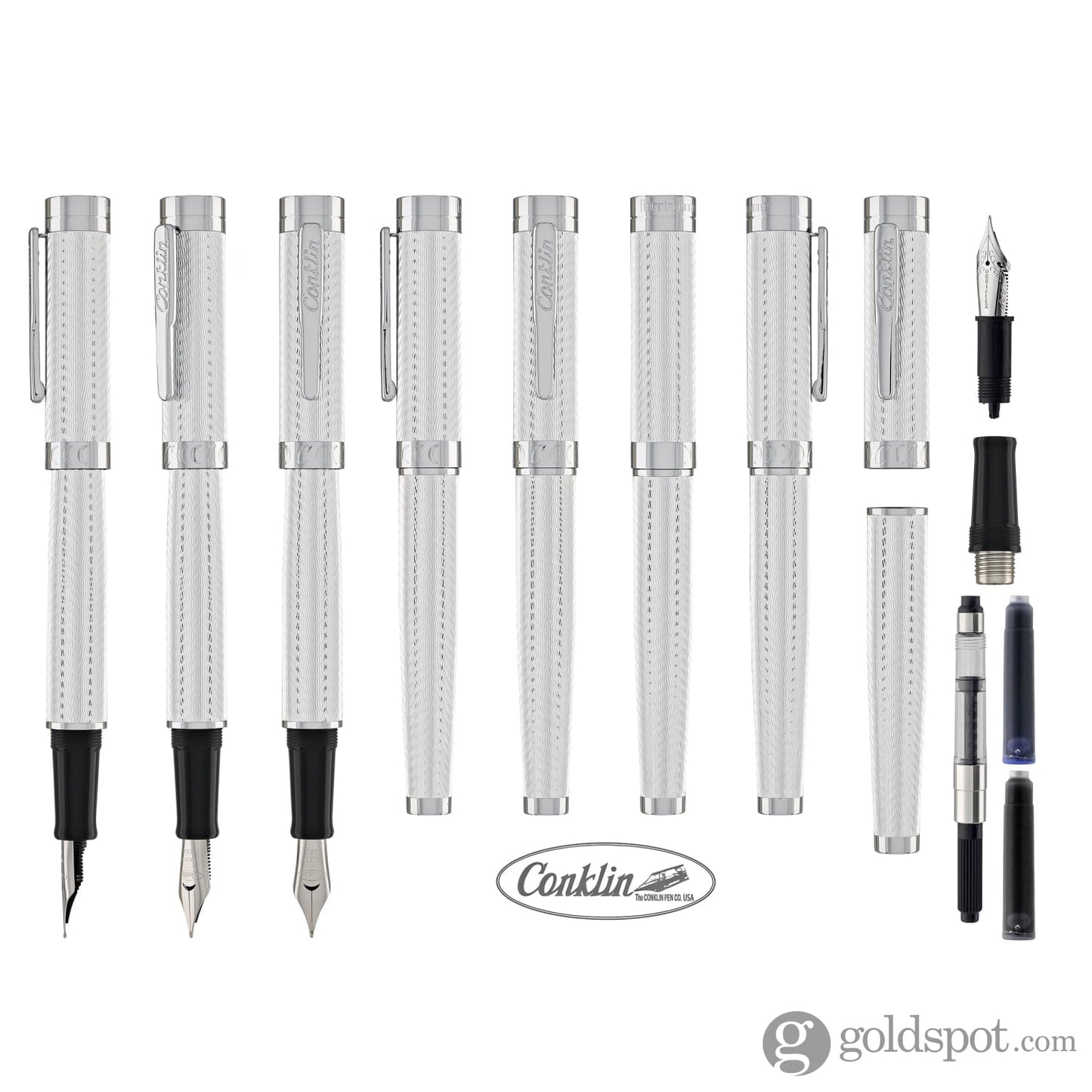 Conklin Herringbone Signature Fountain Pen in Silver Fountain Pen