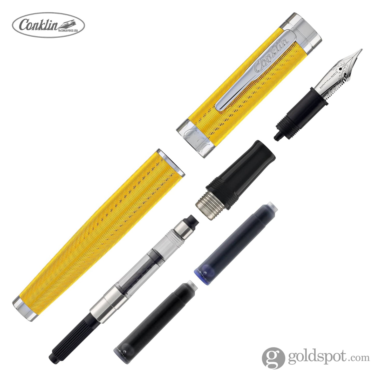 Conklin Herringbone Signature Fountain Pen in Yellow Fountain Pen