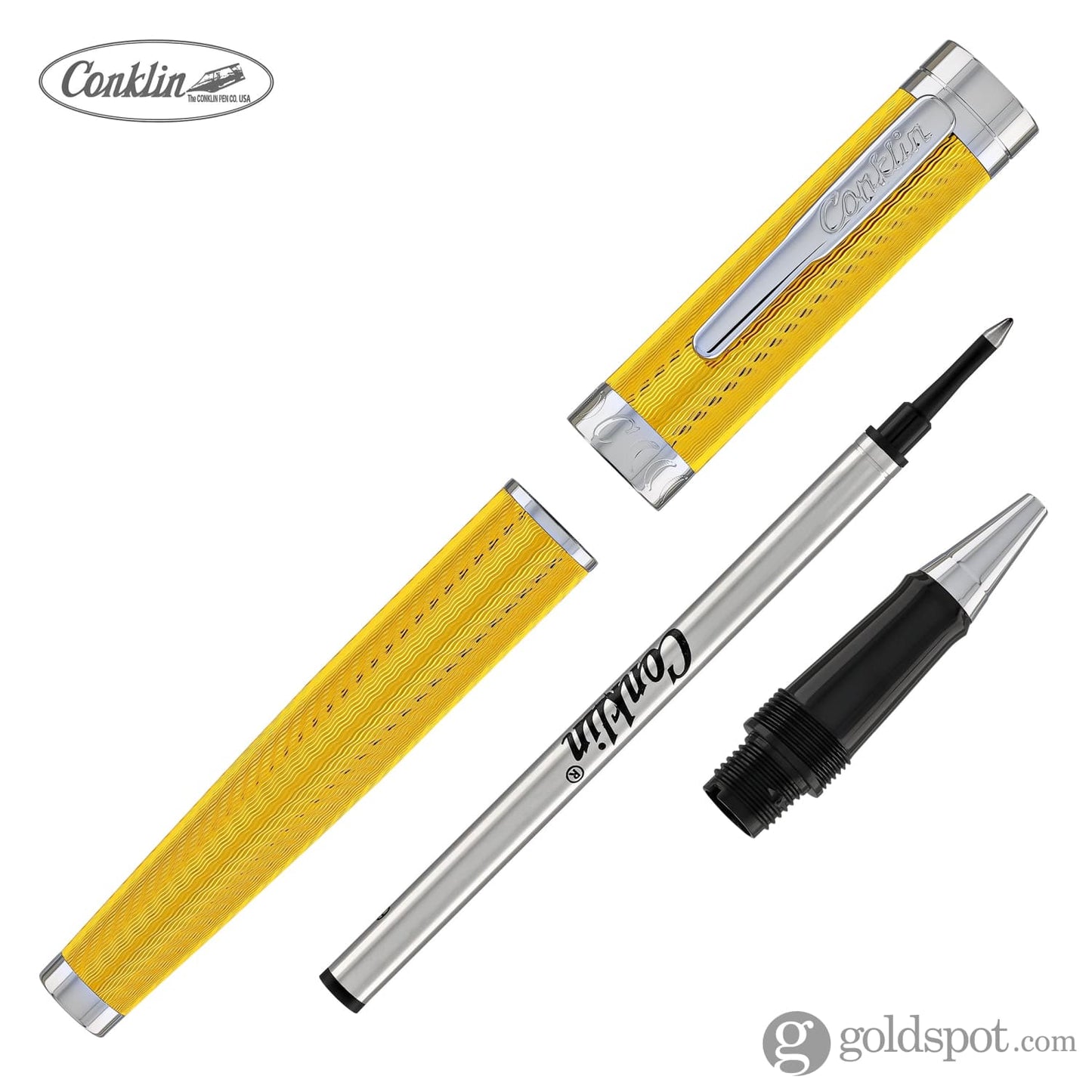 Conklin Herringbone Signature Rollerball Pen in Yellow Rollerball Pen