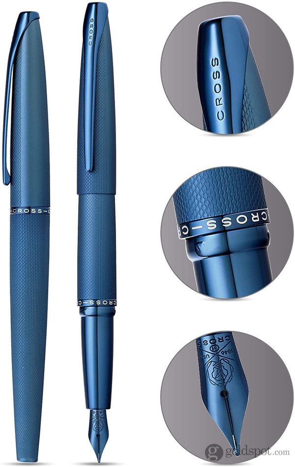 Cross ATX Fountain Pen in Sandblasted Dark Blue PVD with Etched Diamond Pattern Fountain Pen