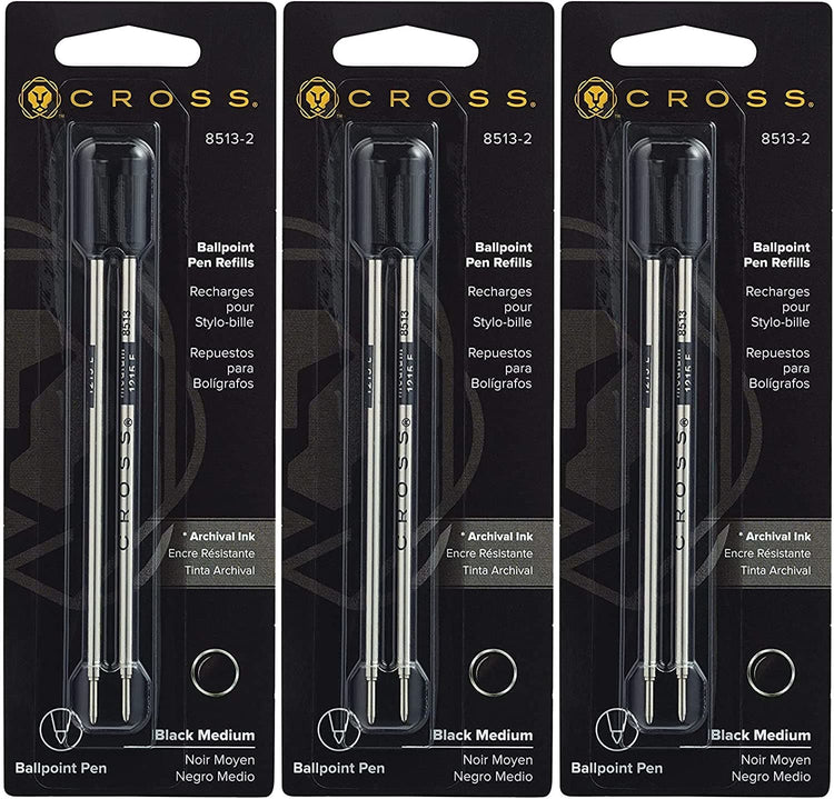 Cross Ballpoint Pen Refill in Black - Medium Point - 3 Packs of 2 Ballpoint Pen Refill