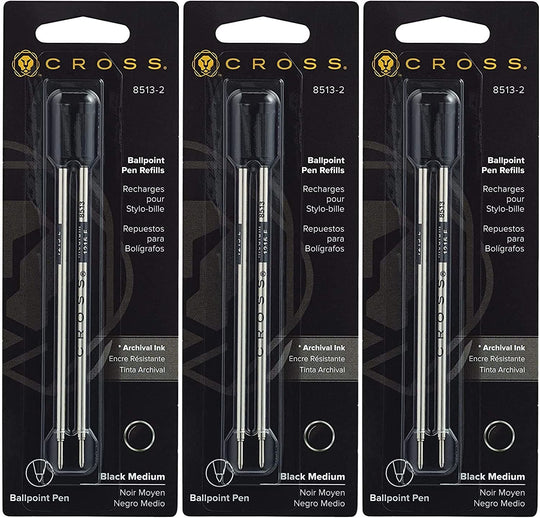 Cross Ballpoint Pen Refill in Black - Medium Point - 3 Packs of 2