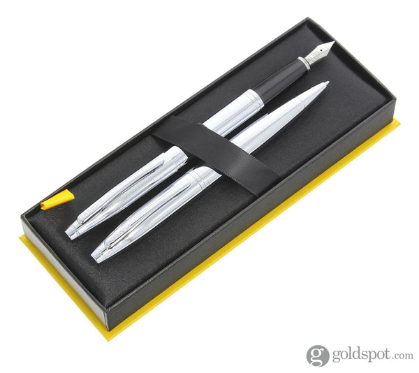 Cross Calais Fountain Pen & Ballpoint Pen Set in Polished Chrome - Medium Point Gift Set