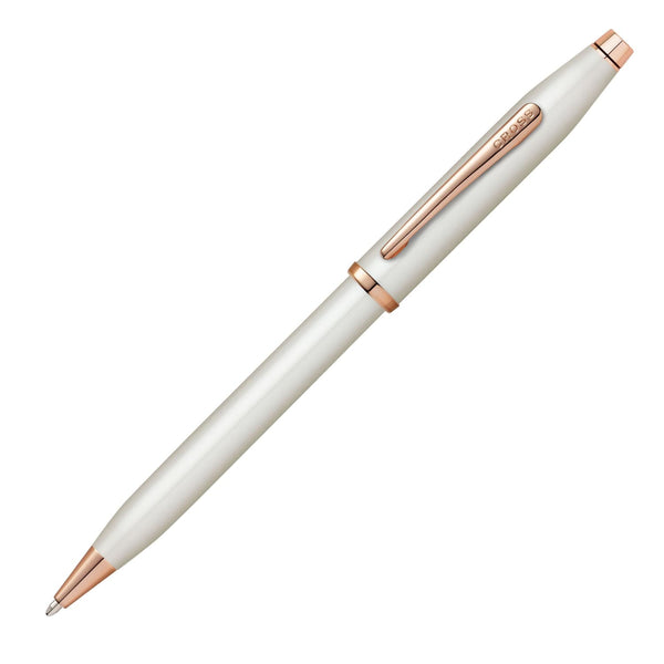 Cross Century II Ballpoint Pen in Pearlescent White Lacquer with Rose Gold Trim Pen
