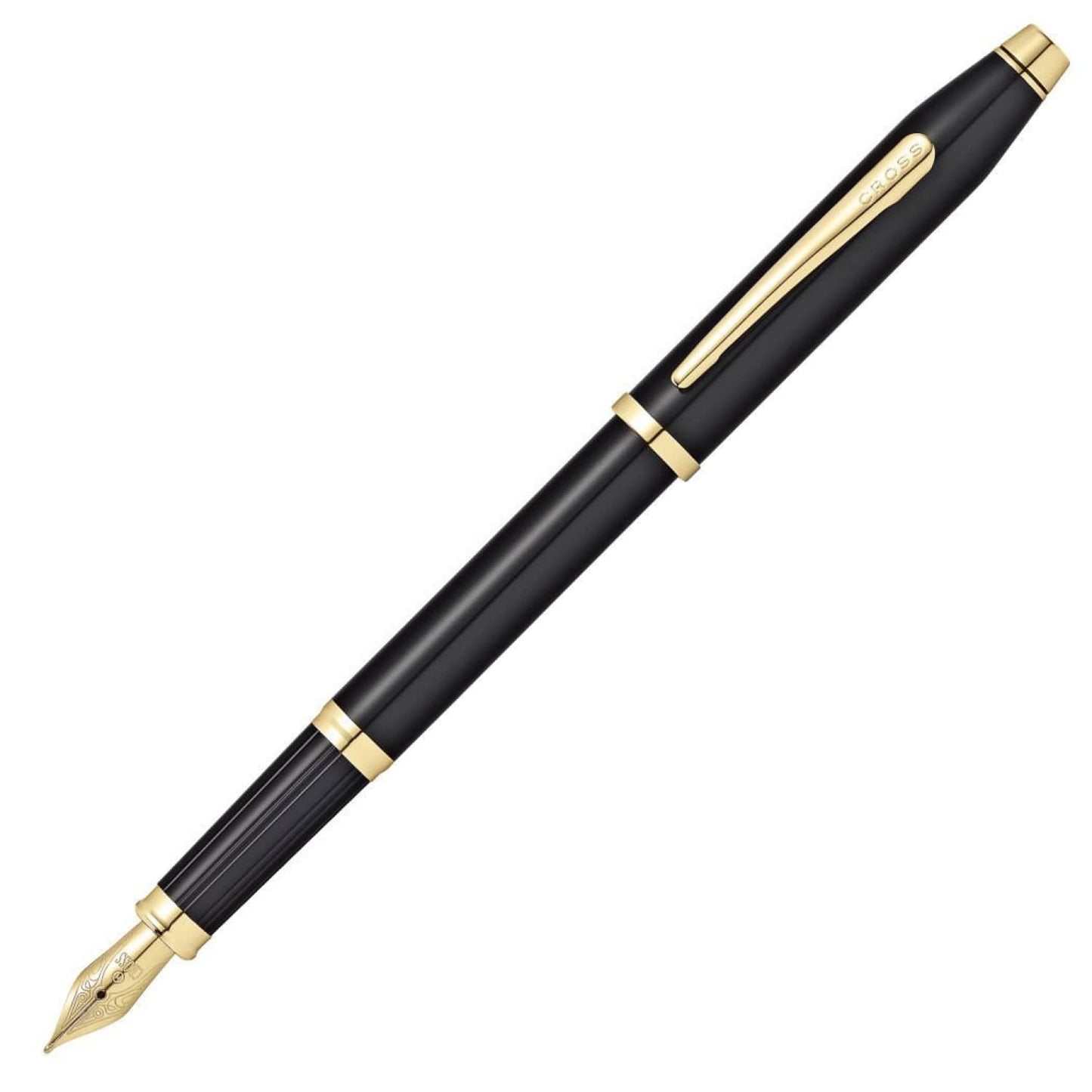 Cross Century II Fountain Pen in Black Lacquer 23K Gold Trim & Nib - Medium Point Fountain Pen