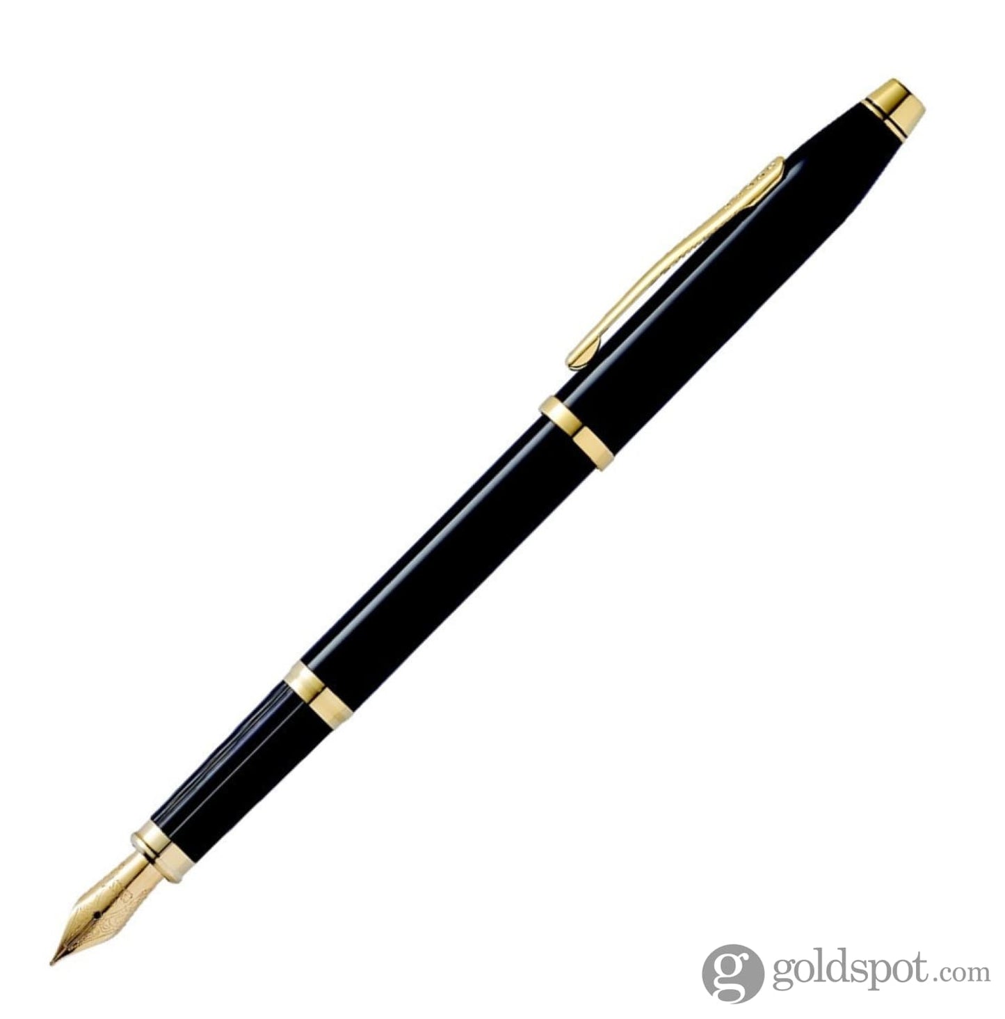 Cross Century II Fountain Pen in Black Lacquer 23K Gold Trim & Nib - Medium Point Fountain Pen