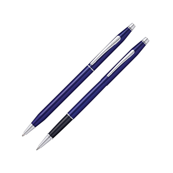 Cross Classic Century Ballpoint And Selectip Rollerball Pen Set in Translucent Blue with Chrome Trim Gift Set