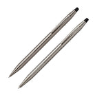 Cross Classic Century Ballpoint Pen & 0.7mm Mechanical Pencil Set in Titanium Gray with Micro Knurl Grip Gift Set