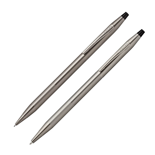 Cross Classic Century Ballpoint Pen & 0.7mm Mechanical Pencil Set in Titanium Gray with Micro Knurl Grip Gift Set