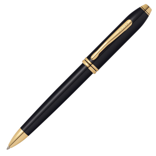 Cross Townsend Ballpoint Pen in Black Lacquer with 23K Gold Trim