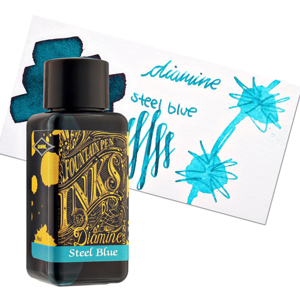 Diamine Classic Bottled Ink and Cartridges in Steel Blue Ocean Teal Bottled Ink
