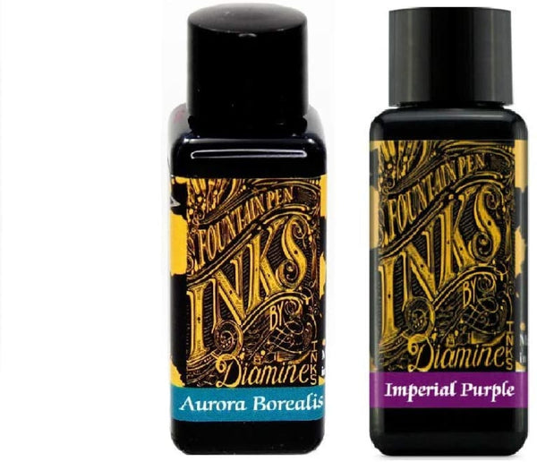 Diamine Fountain Pen Ink 30ml - Aurora Borealis & Imperial Purple - 2 Pack Bottled Ink