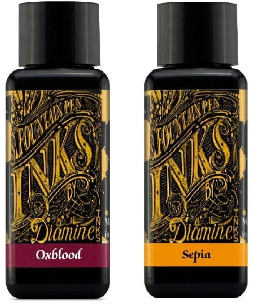 Diamine Fountain Pen Ink 30ml - Oxblood & Sepia - 2 Pack Bottled Ink