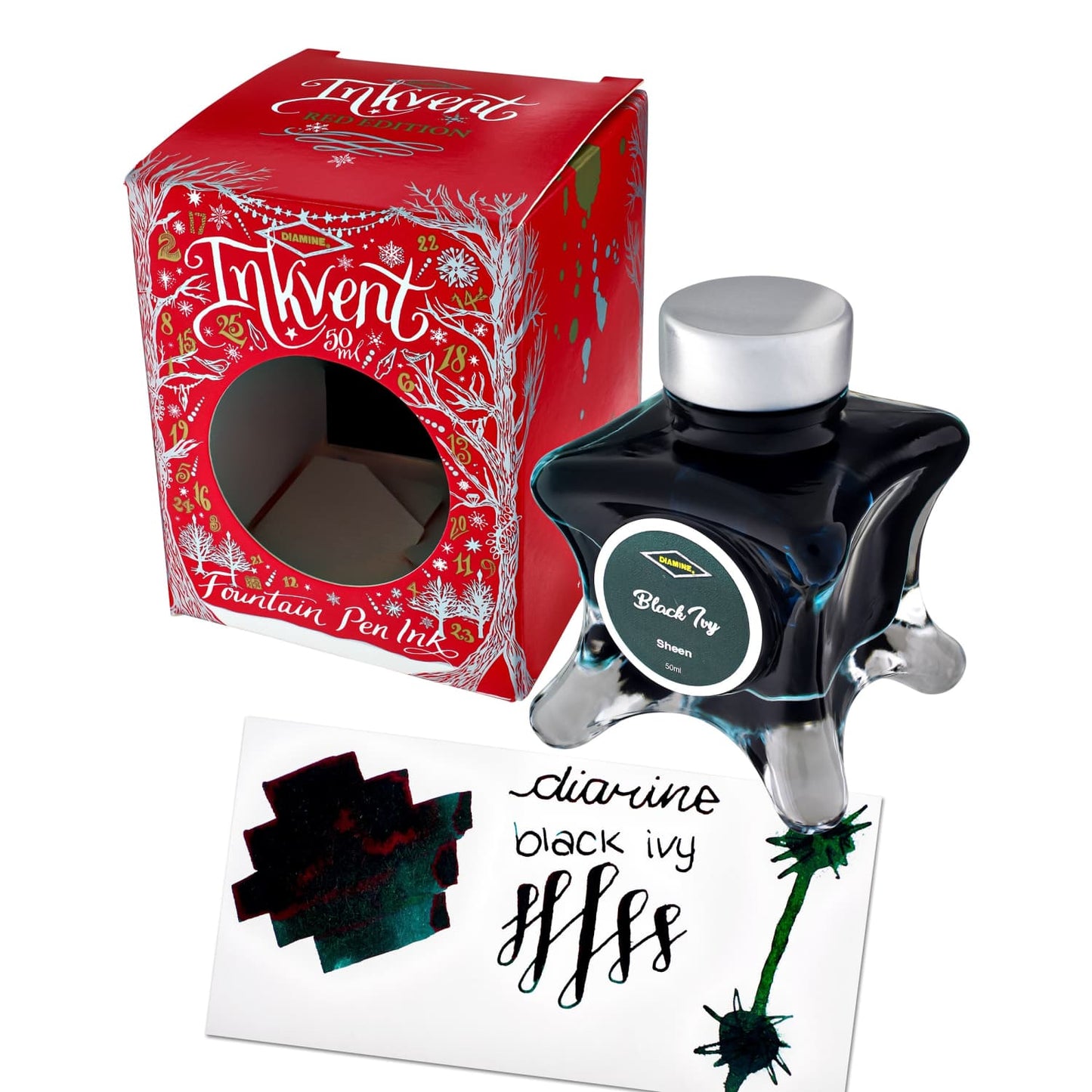 Diamine Inkvent Red Edition Sheen Bottled Ink in Black Ivy - 50 mL Bottled Ink