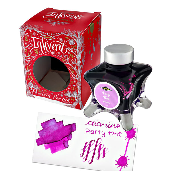 Diamine Inkvent Red Edition Shimmer Bottled Ink in Hot Pink Party Time - 50 mL Bottled Ink