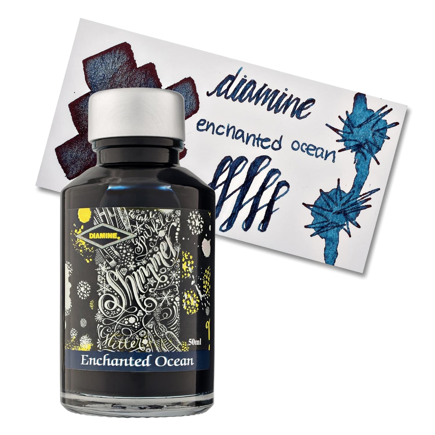 Diamine Shimmer Bottled Ink in Enchanted Ocean Blue Black - 50 mL Bottled Ink