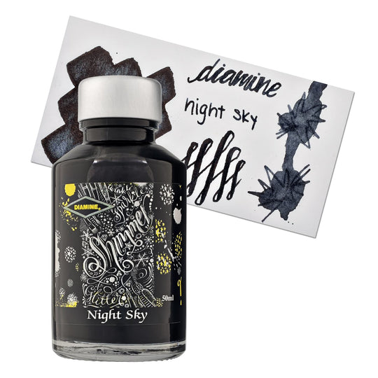 Diamine Shimmer Bottled Ink in Night Sky (Black Sparkle) - 50 mL