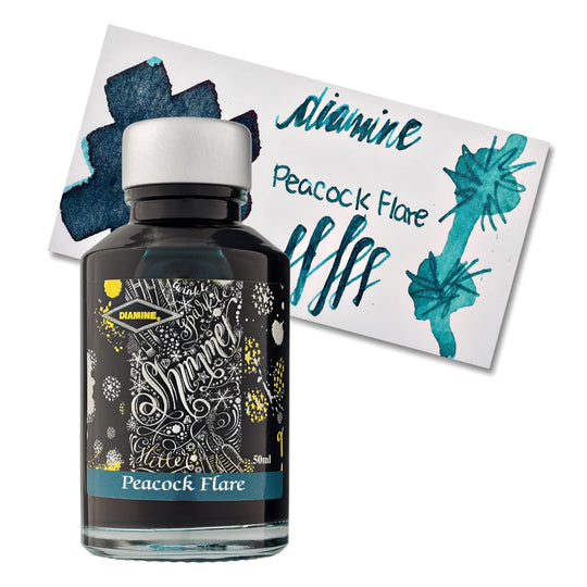Diamine Shimmer Bottled Ink in Peacock Flare Silver - 50 mL