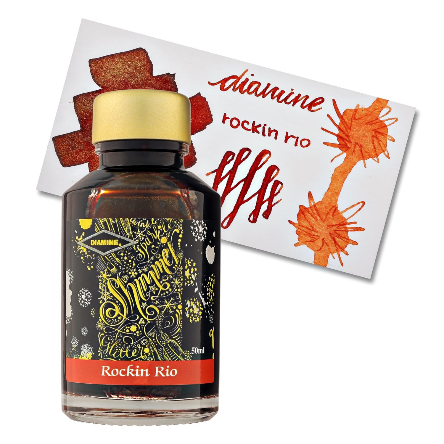 Diamine Shimmer Bottled Ink in Rockin Rio Gold - 50 mL - Goldspot Pens