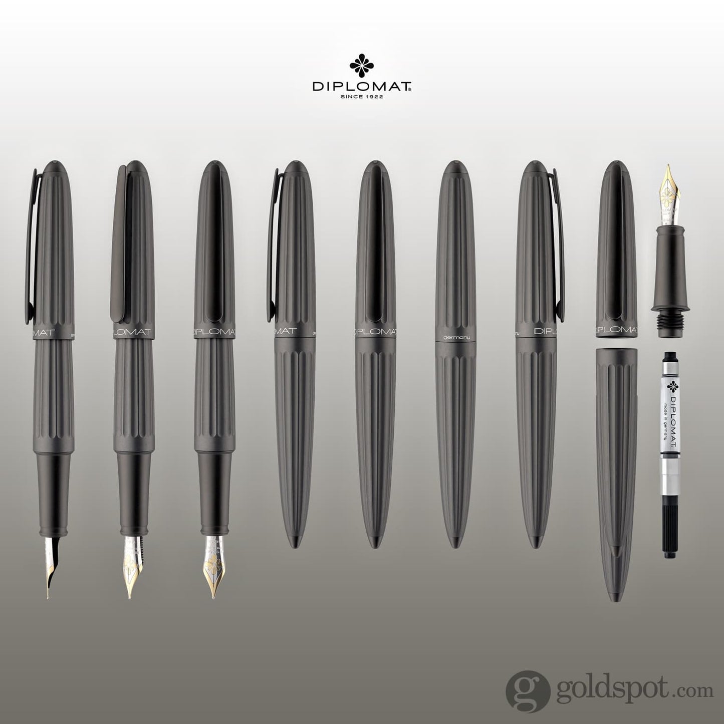 Diplomat Aero Fountain Pen in Grey - 14K Gold Fountain Pen