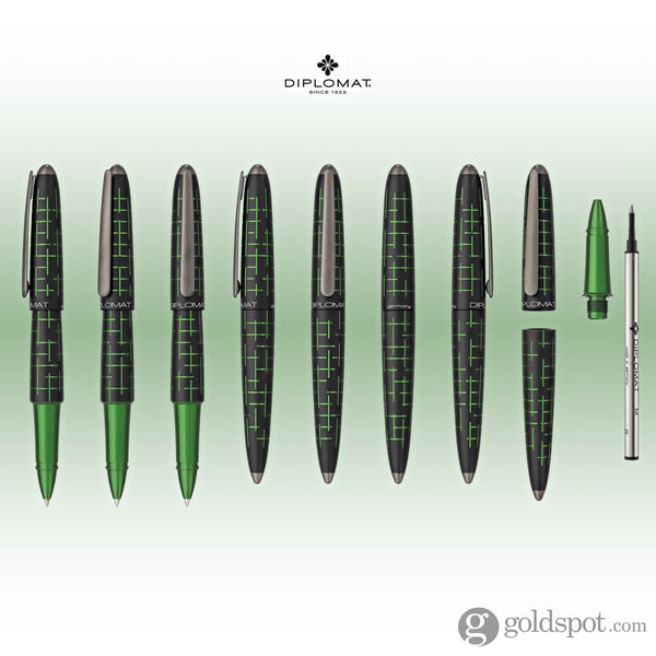Diplomat Elox Matrix Rollerball Pen in Ring BlackGreen Rollerball Pen