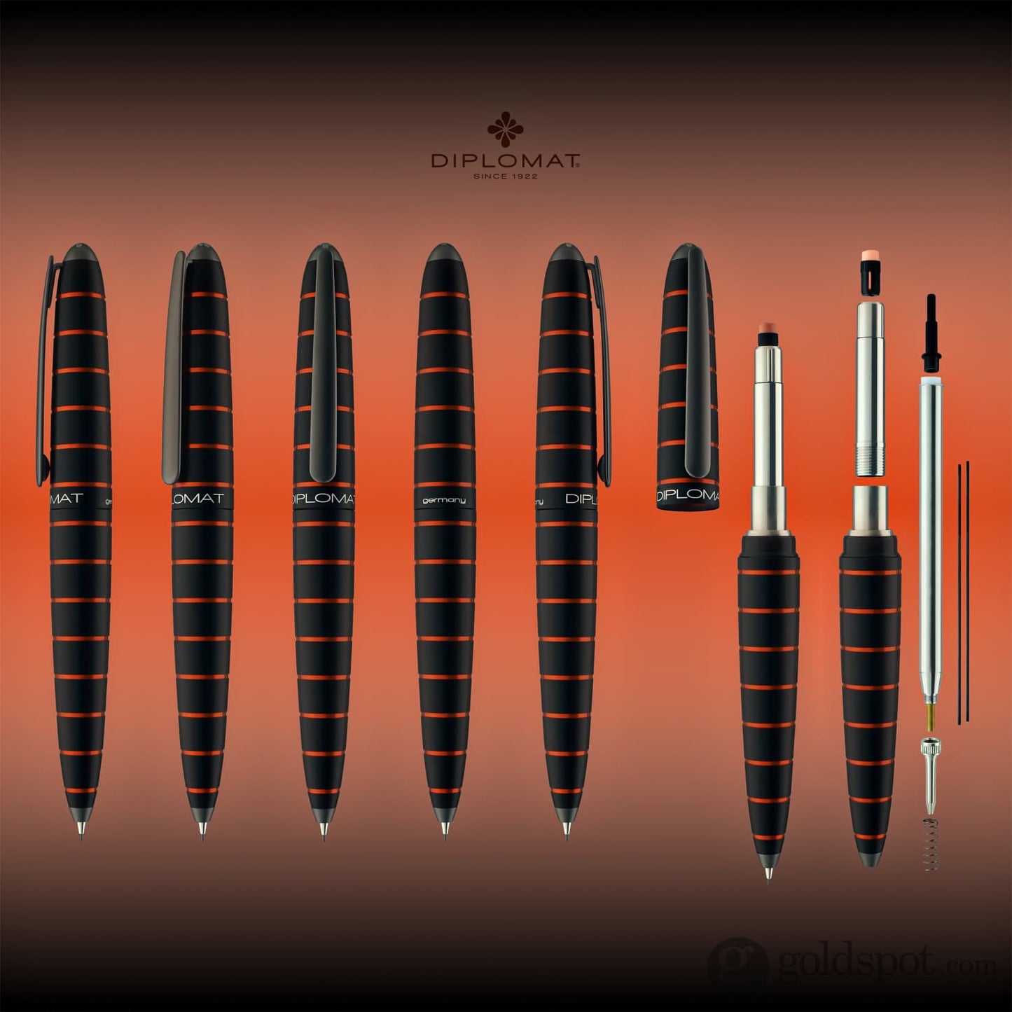 Diplomat Elox Mechanical Pencil in Ring Black & Orange -.7mm Mechanical Pencil